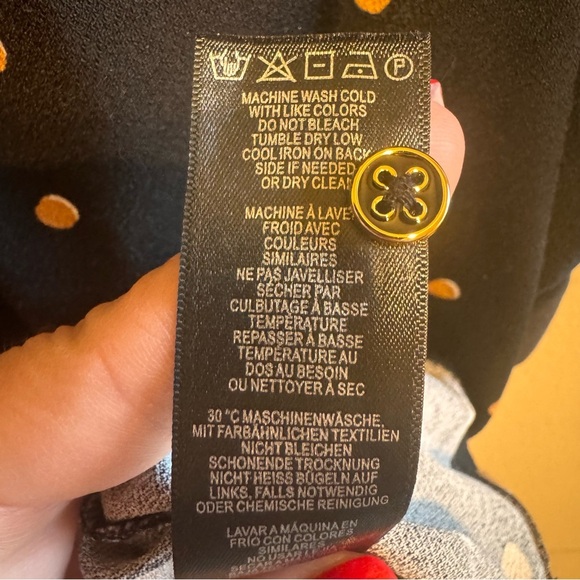 Adrianna Papell Black White Tan Polka Dot Short Sleeve Blouse Sz L - Picture 6 of 9